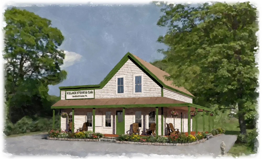 An artist's rendering of the restored Village Store and Café